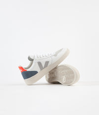 Veja Womens V-10 Leather Shoes - Extra White / Oxford Grey / Orange Fluoro thumbnail