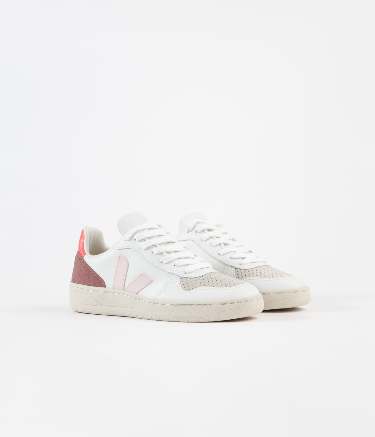 Veja Womens V 10 Leather Shoes Extra White Petale Rose