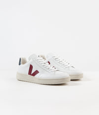 Veja Womens V-12 Leather Shoes - Extra White / Marsala / Nautico thumbnail