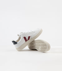 Veja Womens V-12 Leather Shoes - Extra White / Marsala / Nautico thumbnail