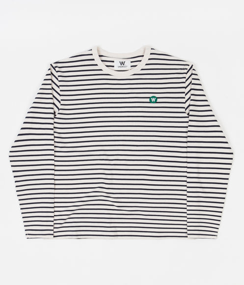 Wood Wood Mel Stripe Long Sleeve T-Shirt - Off White / Navy